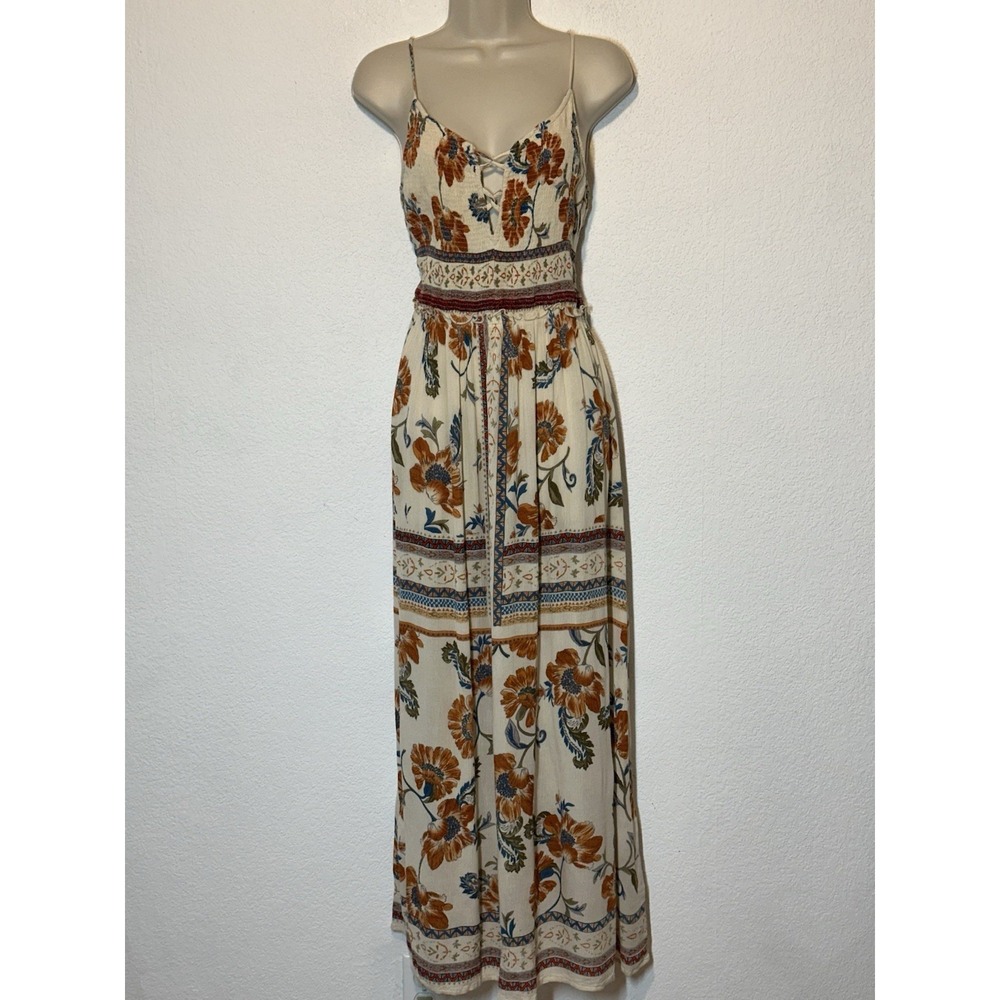 Patrons of Peace Smocked Waist Floral Maxi Dress Medium Boho Cottagecore Festiva